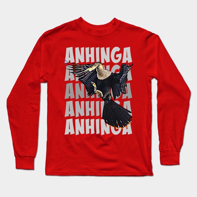Anhinga Gray Long Sleeve T-Shirt by Ripples of Time